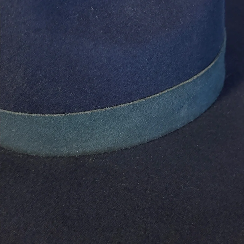 By Anthropologie Gemma Felted Rancher Hat Navy Blue 100% Wool Wide Brim Cowboy